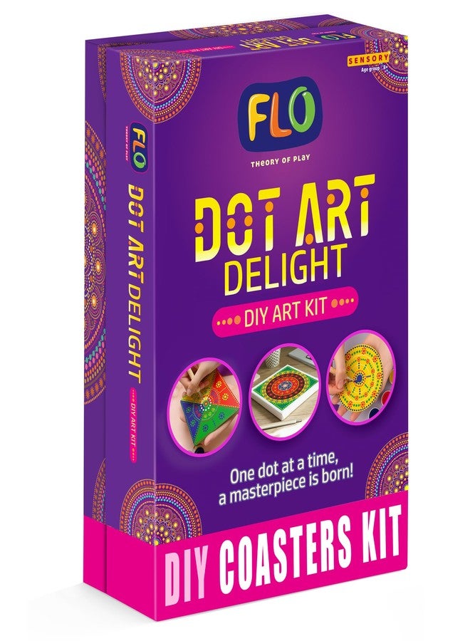 فلو مجموعة FLO Dot Art لرسم قواعد الأكواب للبنات | 8 قواعد أكواب من خشب MDF، قماش، ألوان، فرشاة وأدوات تنقيط | مجموعة فنون وحرف الماندالا للأطفال والكبار | مجموعة الرسم والتلوين كهدية تذكارية لأعياد الميلاد (من عمر 8 سنوات فما فوق) - Image 1